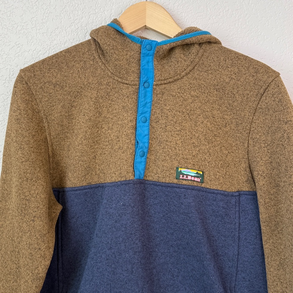 LL Bean Hooded Sweater Outdoor Slightly Fitted Brown and Blue size Large - Picture 3 of 10